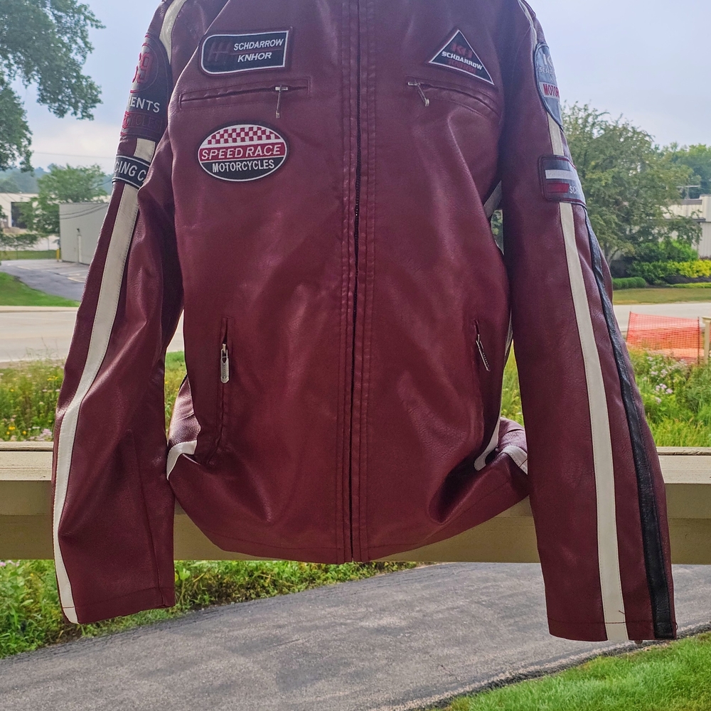 Men's Burgundy Motorcycle Jacket